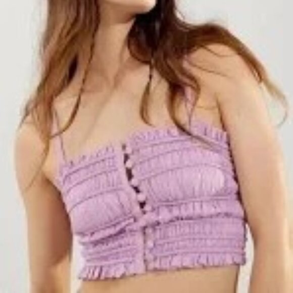 URBAN OUTFITTERS | Chelsea Linen Ruched Cami Crop Tank Top Purple - Picture 10 of 10